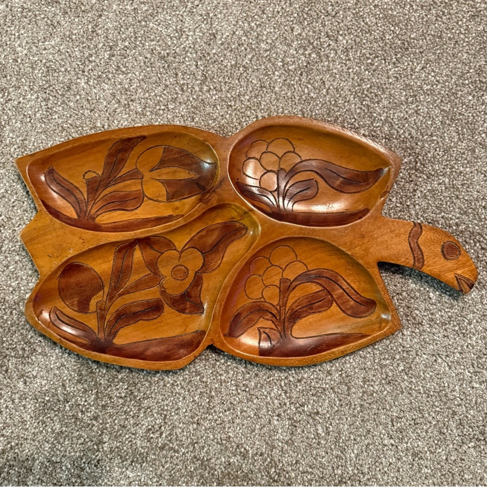 Monkeypod Wood Tray Turtle Shape 4 Sections *Rare* Hand Carved